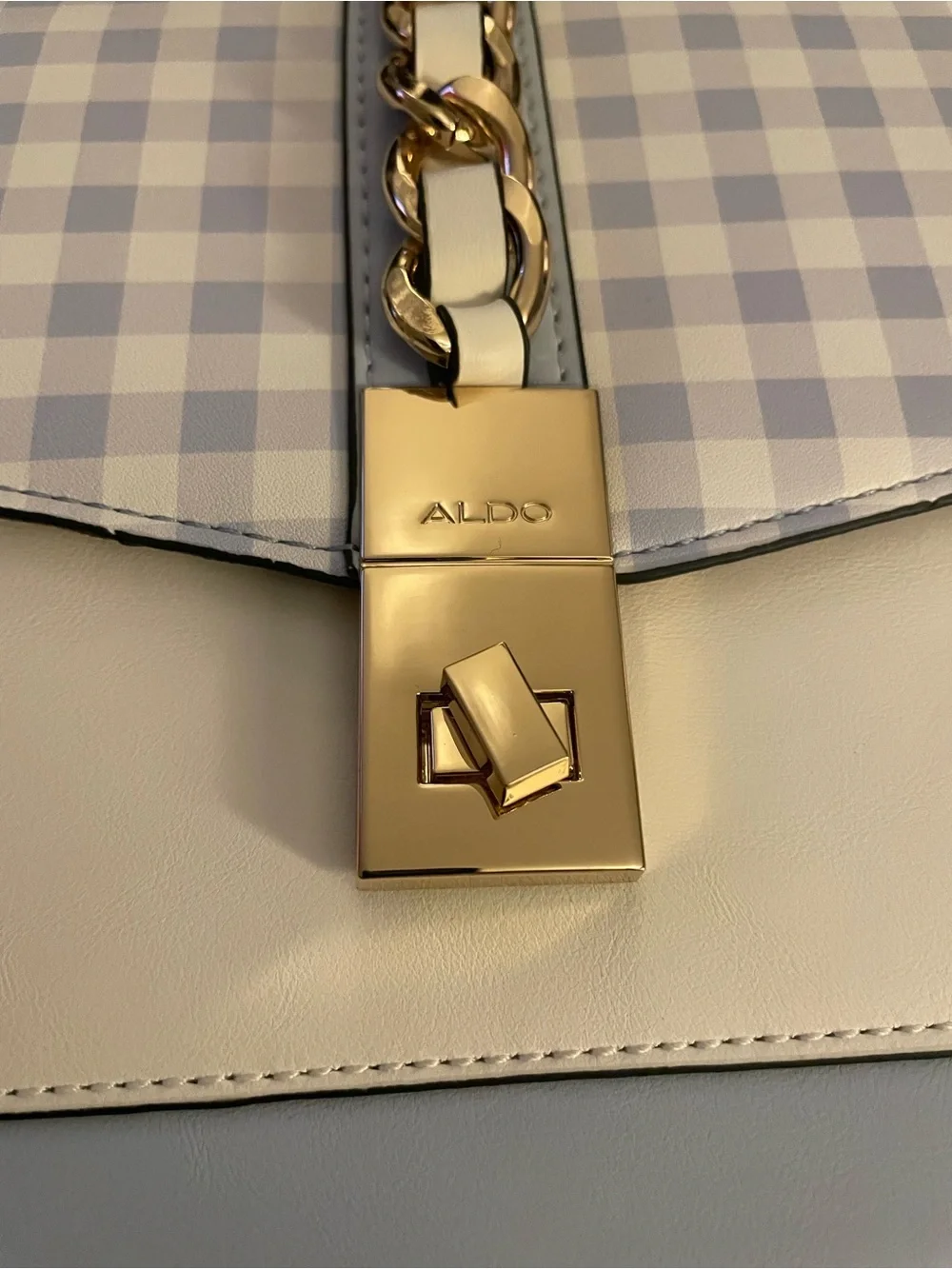 Aldo Pastel Blue & Cream Gingham Top Handle Satchel